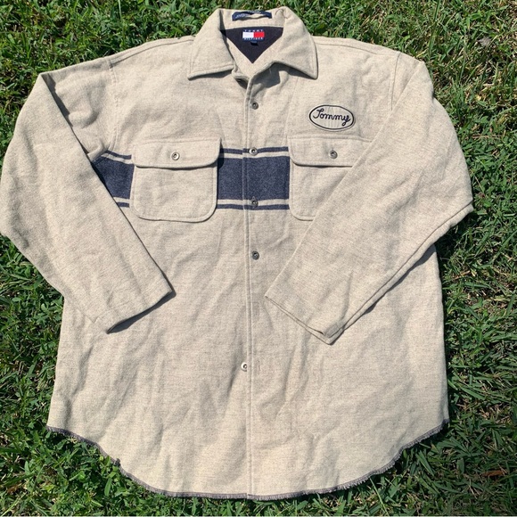 Tommy Hilfiger Khaki and Dark Blue Shirt Jacket - Picture 1 of 7
